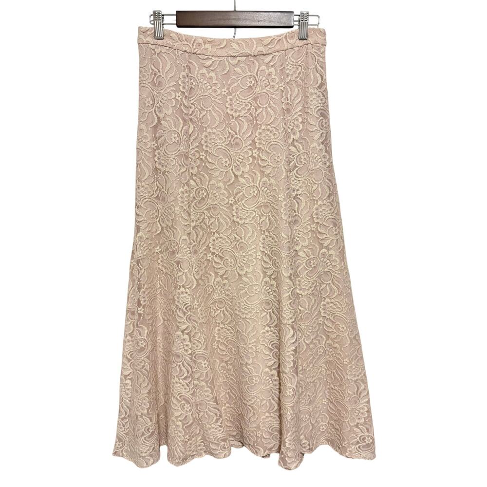 LOFT Lace A-Line Midi Skirt Blush Pink Lined Floral Size 4